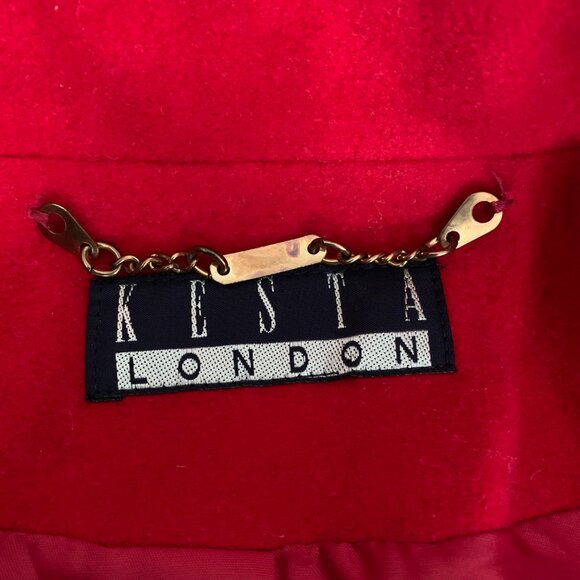 Vintage 90s Red Wool Cashmere Long Overcoat Double Breasted Belted Trench Coat - Picture 8 of 16